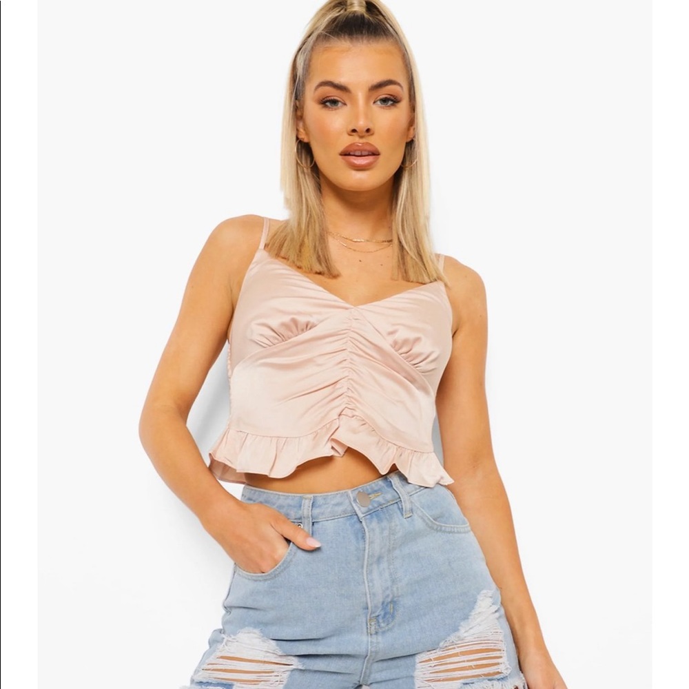 Boohoo NWT Woven Ruched Ruffle Cami Top